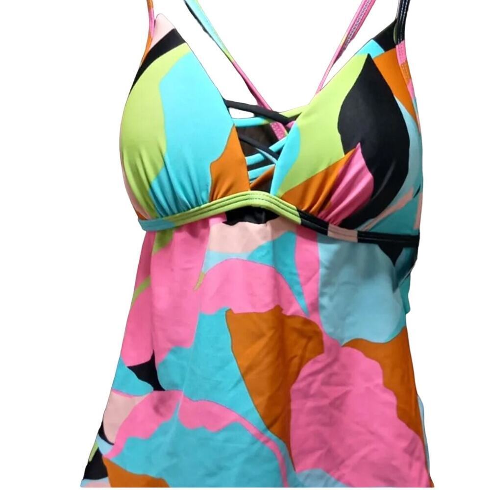 Hula Honey Womens Juniors V-Neck Printed Tankini Swim Top Small NWT